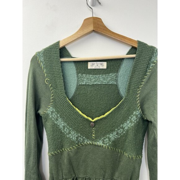 Free People Long Sweater Sage Green Long Sleeve Knit Cottagecore Tunic Sz M - Picture 3 of 9